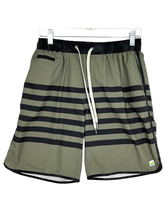 Vuori Other - Vuori Banks Shorts Mens Medium Olive Green Striped Unlined Elastic Waist Pockets
